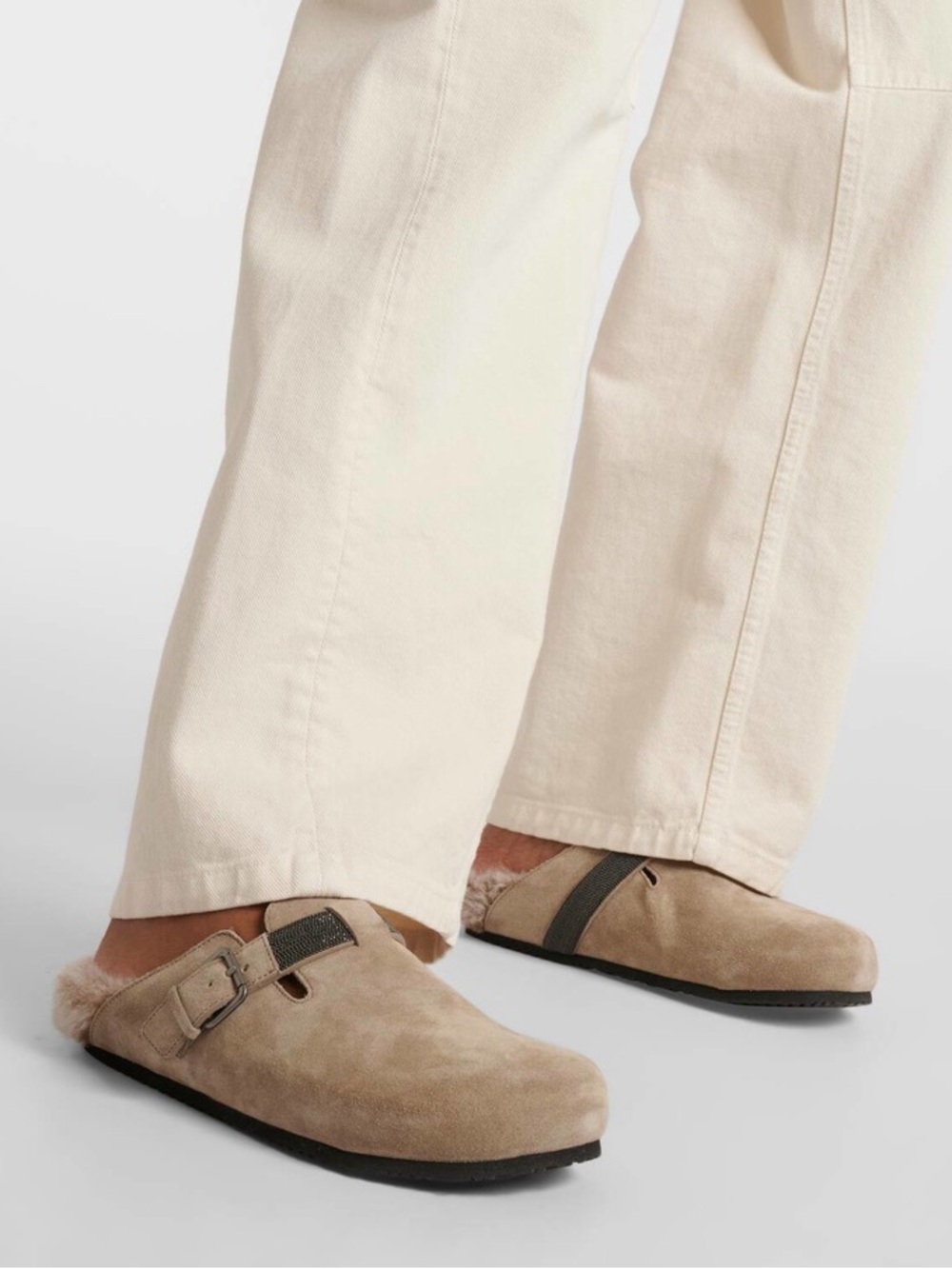 Brunello Cucinelli Beaded shearling-lined suede clogs 38